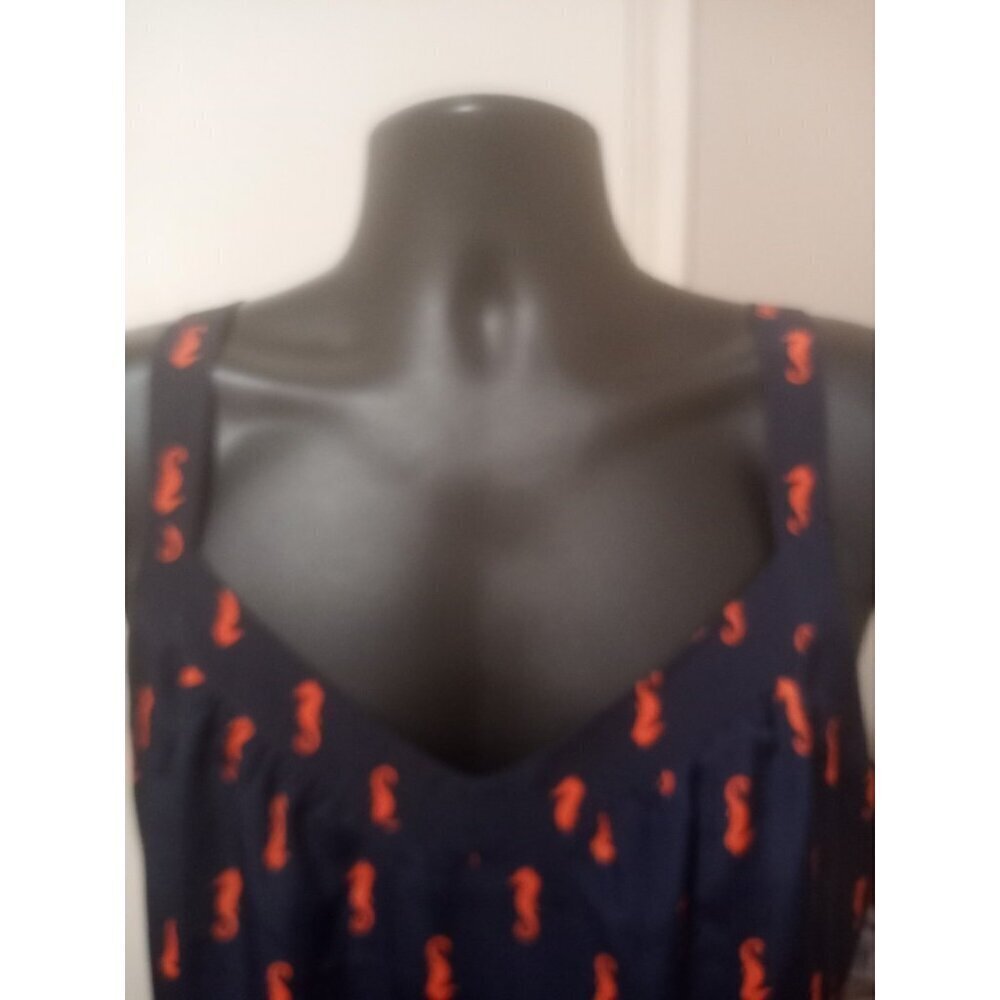 New Merona Navy Salmon Seahorse Print Flare Coastall Sleeveless Mini Dress XL - Picture 4 of 11